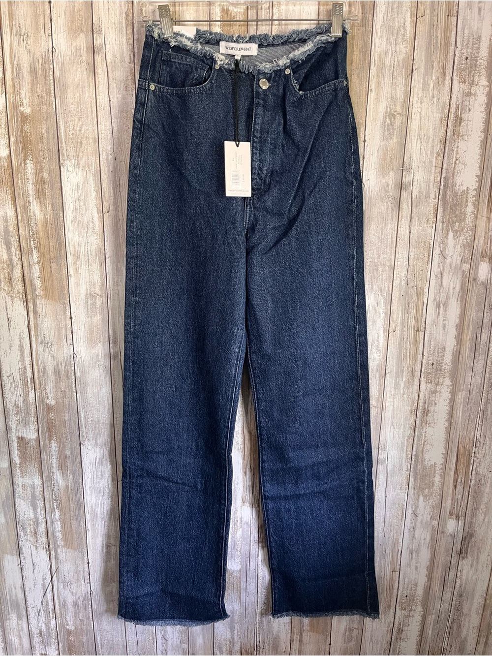 NWT WeWoreWhat Frayed Waistband Straight Leg Jeans 24 Indigo Blue $99 - Picture 2 of 5